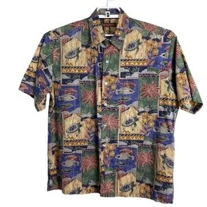 Tori Richard‎ Men's size M Cotton Palm Tree Turtle Fish Print Button Down Shirt